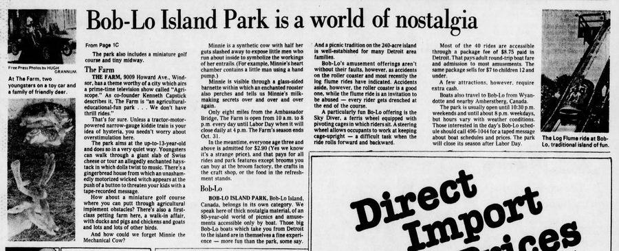 Bob-Lo Island - AUG 1978 ARTICLE ON MICH AMUSEMENT PARKS